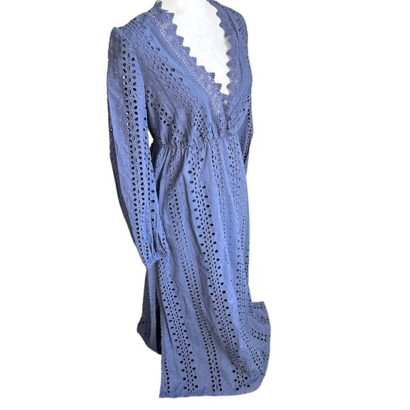 BARDOT Blue Eyelet Long Sleeve Maxi Dress US 6. - Picture 8 of 11